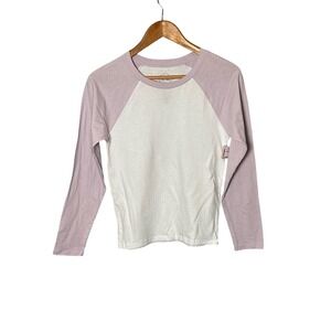 HI Res Lavender White Raglan Baseball Tee Long Sleeve Cotton Top Medium NWT